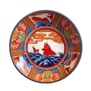 NEIMAN MARCUS Japanese Pewter Porcelain Bowl Coastal 7.75" Vintage Japan VG